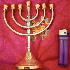 KARSHIi JERUSALEM, 7 BRANCH GOLD & SILVER PLATED TEMPLE MENORAH