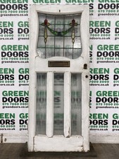STAINED GLASS FRONT DOOR 1930s WOODEN ANTIQUE ORIGINAL RECLAIMED WOOD EXTERNAL
