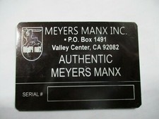 Nameplate ID plate sign Meyers manx buggy s64 S67
