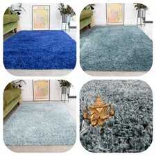 Blue Thick Shaggy Rugs Navy