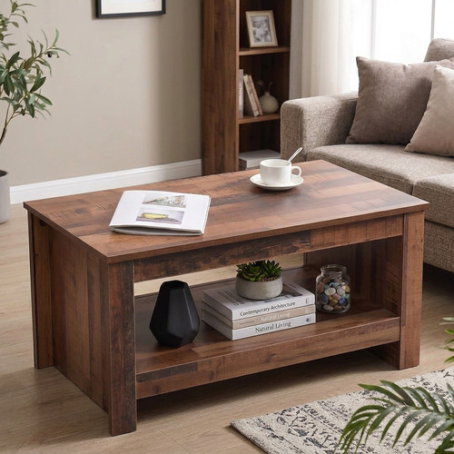 Coffee table with - shelf, rustic
