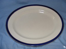 Tams Ware Oval Meat Dinner Plate Pine Blue With Gold Rim Semi Porcelain England
