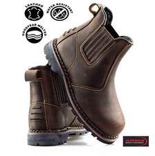Mens Leather Safety Steel Toe Slip On Chelsea Dealer Work Ankle Boots Shoes Size