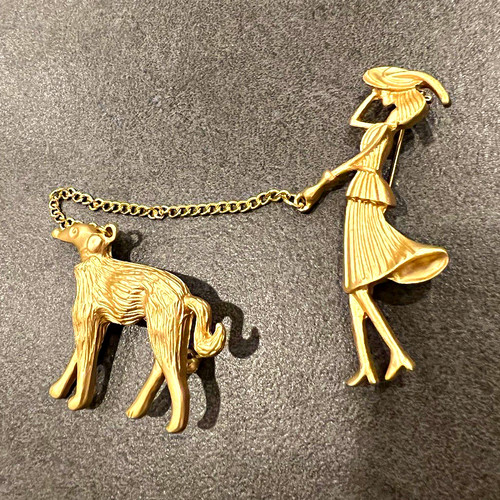 Gold tone lady - greyhound, dog
