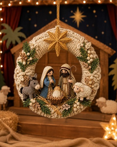 Holy family nativity wreath - family,