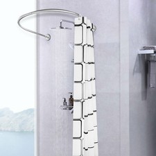 Shower Curtain Rail Rod U-Shape Curved Toilet Bathroom Pole+Shower Curtain