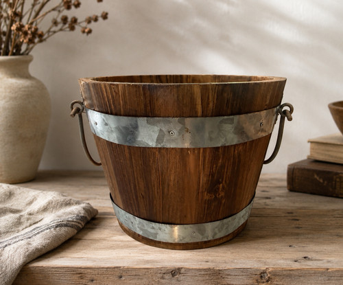 Vintage rustic wood bucket - wood,