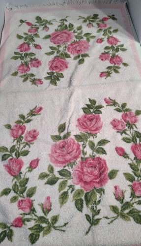 Vtg pink rose floral - floral, bath