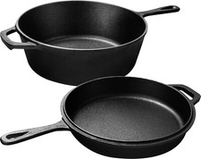 Pre Seasoned Cast Iron Dutch Oven with Lid - Cast Iron Frying Pan 2 in 1 KICHLY