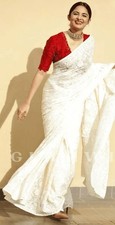 one minute Ready To Wear Sunshine White Georgette Saree indian wedding designer