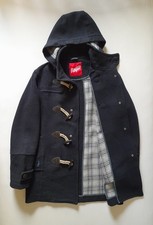 BENETTON PLAYLIFE DUFFLE COAT M Dark Navy Wool Blend Removable Hood Wood Toggle