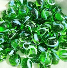 NEW DESIGN - FOREST - 25 Glass Marbles, Clear Green with White Swirl, 16mm