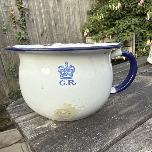 Vintage white blue enamel - blue,