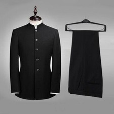 Men Single-Breasted Jacket Suit Chinese Zhongshan Coat Mandarin Collar Tops Slim