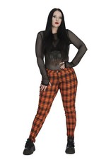 BANNED Apparel Orange Tartan Check Skinny Punk Emo Stretch Rockabilly Trousers