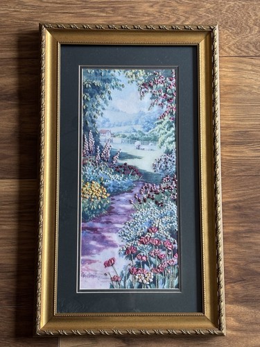 Vintage framed silk ribbon - vintage,