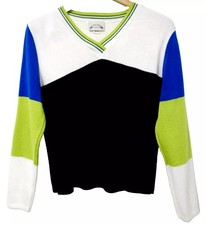 Vtg 90s Y2K Striped Colorblock Y2K Futurism Acid House Bubblegum Dance Sweater