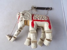 Vintage Wooden Hand Made Carved Elephant Marionette Puppet On Strings