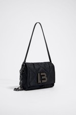 BIMBA Y LOLA Black Flap Canvas Quilted Crossbody Bag
