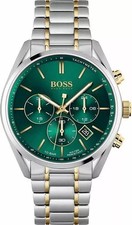 Hugo Boss HB1513878 Champion Mens' Silver & Green Stainless Chrono Watch Bag New