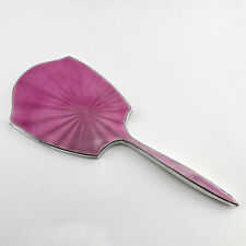 Sterling Silver Guilloche Pink Enamel Hand Mirror Antique 1937 Antique Deco