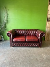 Traditional Chesterfield Sofa, Two Seater, Oxblood Red Leather, Buttoned