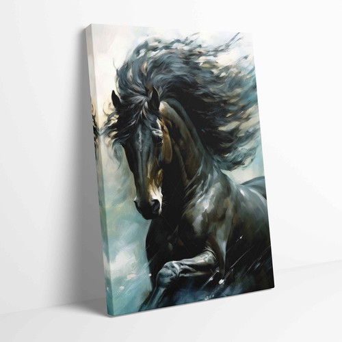 Black horse portrait stretched - black,