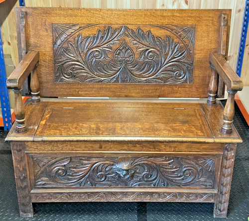 Victorian oak bench - monks, seat