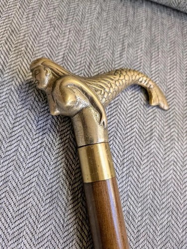Vintage brass handle mermaid - handle,