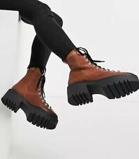 Asos alison premium suede/leather lace up chunky hiking Boots tan NEW UK 6