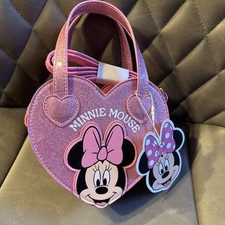Pink glitter Disney Minnie Mouse Crossbody Shoulder small heart girls  Bag