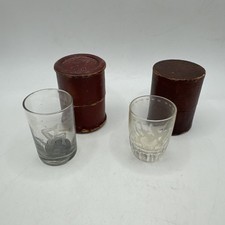 2x Manx Isle On Man Shot Glasses In Leather Cases. Early 20th Century Items