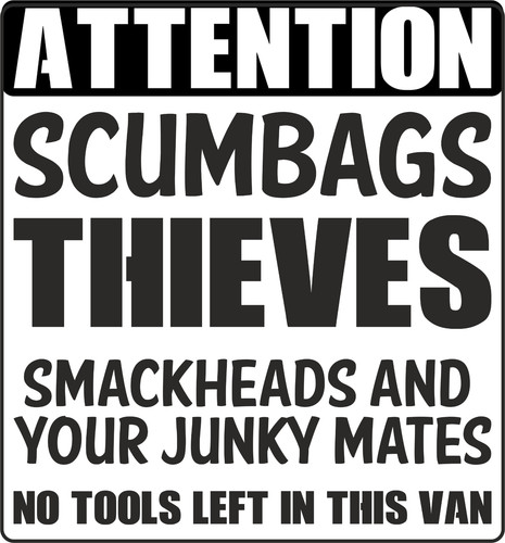 Van security sticker tools - van, no