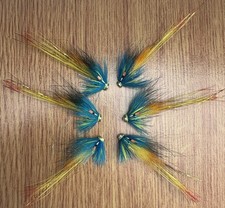 3 x Yellow & Blue Shrimp. Salmon Tube Fly. Tied On 13mm Brass T Tubes