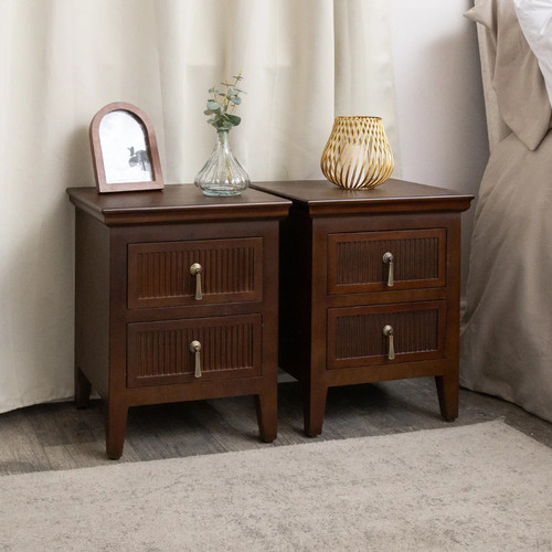 Pair dark brown wooden - brown,