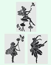 Fairy flower stencils set of 3 reusable 8" tall mylar wall art craft UK seller