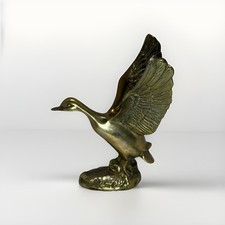 Vintage Solid Brass Taking Off Flying Duck Wings Up 7'' Tall