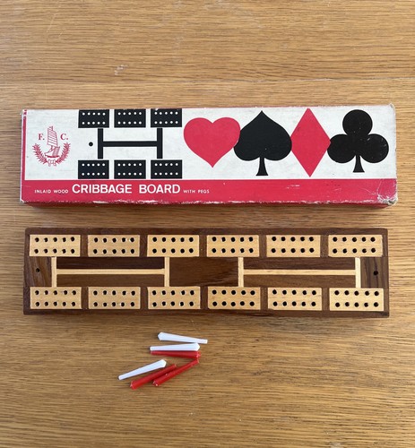 Vintage inlaid wood - wood, cribbage