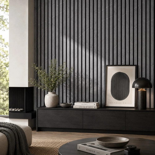 Stone grey acoustic wood panel - wood,