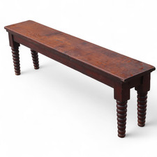 19th Century Antique Oak Window Seat Victorian Hall Bench - Bobbin turned  Legs