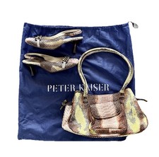 Peter Kaiser Snake Print Shoulder Bag & Shoes Matching Set UK 2.5 Brown Green
