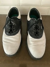 Used FOOTJOY AQUALITE AQL Men's Leather Golf Shoe Size 11 M White/Black