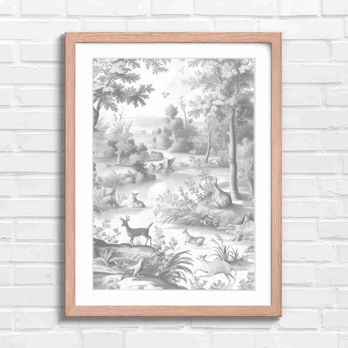 Pink toile jouy deer - pink,