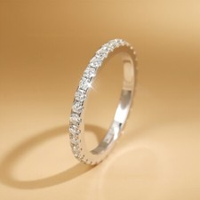 2mm VVS1 Moissanite Engagement Ring Wedding Eternity Band 18K White Gold Overlay
