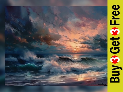 Crashing waves oil painting - oil,