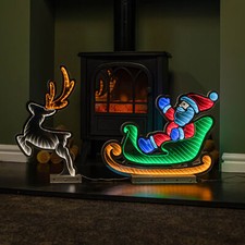 75cm Infinity Santa in Sleigh with Reindeer on Metal Base & Multi-Coloured LEDs