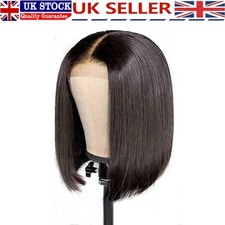Straight Short Bob Wig 100% real Human Hair Lace Closure Wigs Natural Soft