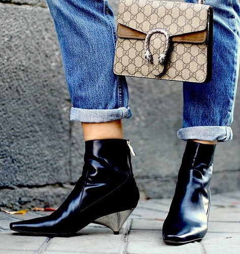 Zara black boots leather ankle - black,