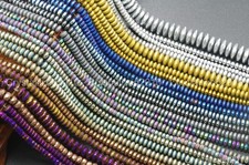 2 Strands Hematite Gemstone Rondelle Spacer Beads 4mm 6mm 8mm Smooth Faceted 16"