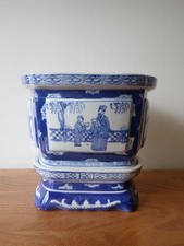 Chinese blue and white planter pot on stand